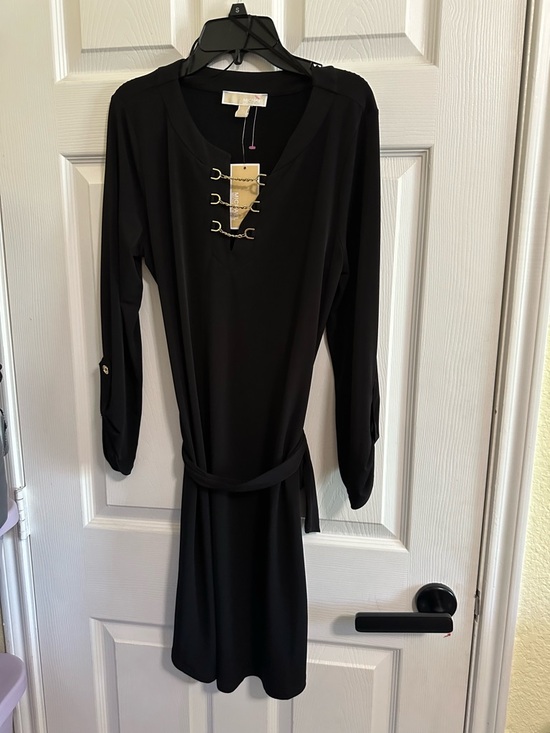 Michael Kors Dresses & Skirts - Michael Kors Black Long Sleeve Dress with Gold Hardware, Ties at Waist NWT SZ M